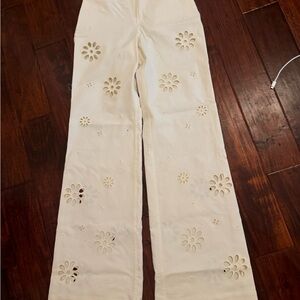 Loveshackfancy White Floral Cutout Pants